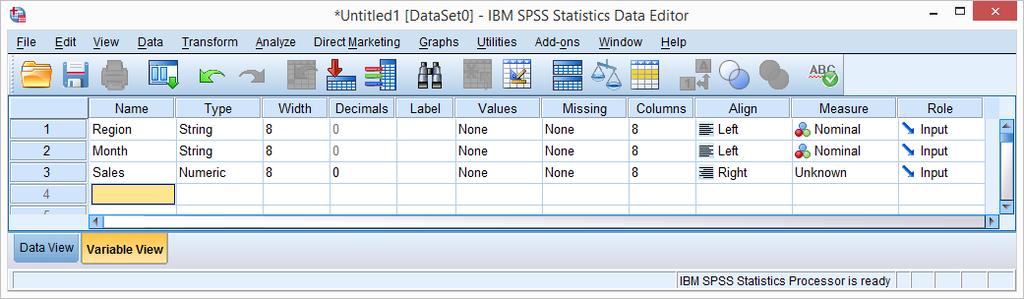 SPSS THE VARIABLE VIEW DISPLAY: This view displays variable definition information Name: A reasonably short but descriptive name of the variable.