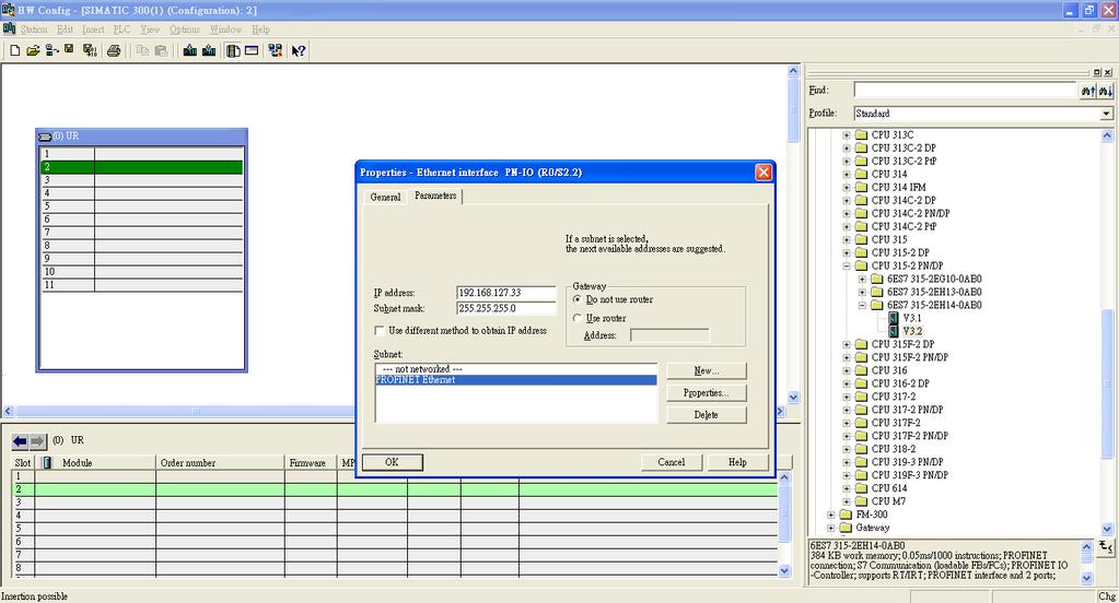VIPA Networking Solutions Industrial Protocols PROFINET I/O > Siemens STEP 7 Integration 11. Then click Properties, the Ethernet interface dialog will pop out.