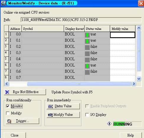 Industrial Protocols VIPA Networking Solutions PROFINET I/O > Monitoring the Switch 2. Use Monitor to check the input data value.