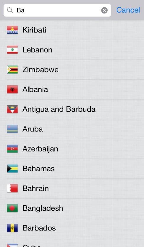and search for a specific country.