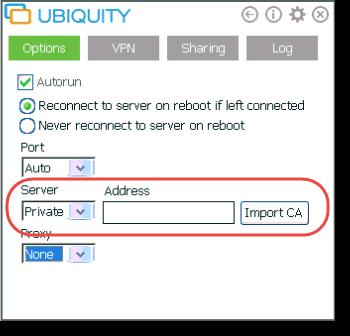 Client configuration Control Center and Runtime clients should be configured accordingly to the Access Server address in order to connect to the private Ubiquity Server infrastructure.