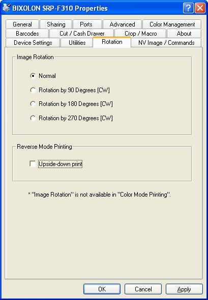 5-7 Image Rotation and Reverse printing The Windows Driver supports Reverse printing and Image Rotation printing functions.
