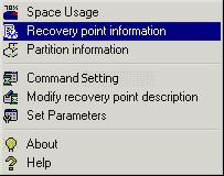 Recovery Point Information This function will display information of all recovery points.