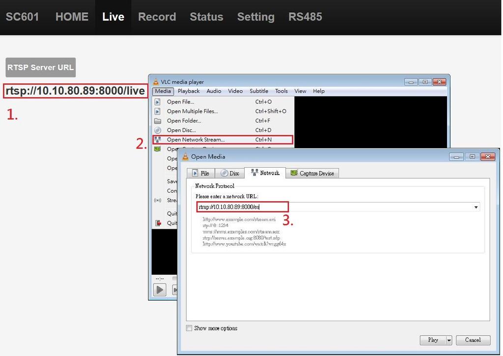 RTSP (Pic 12.) 1. After the server of RTSP has started, user can go to the RTSP address first.(pic 12.) 2.