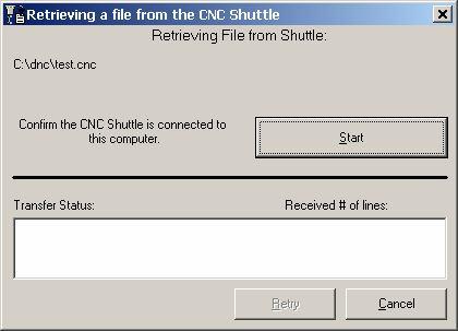 4.2 - Receive Files From MxDS1 Data Shuttle To transfer a file from the MxDS1 to the PC through WinShuttle click on Shuttle and then select Receive Files from Shuttle.
