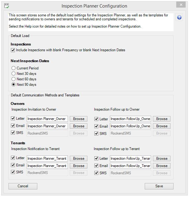 7 INSPECTION PLANNER AND FOLLOW UP SMS IN REST PROFESSIONAL Once you have configured REST Professional to allow SMS functionality [page 4] your Inspection Planner configuration screen should reflect