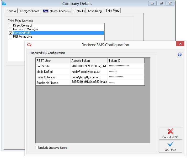 Company Details > Third Party Check the RockendSMS checkbox and click Configure Third Party tab in