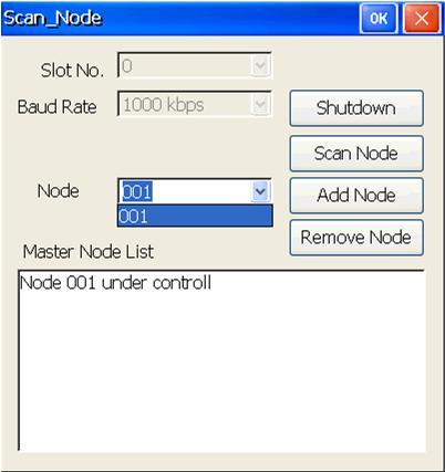 4.1.5. Scan_Node When users want to know which slave nodes exist on the CANopen network or which slave nodes are under the control of the I-7565-CPM, this demo will is useful.