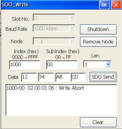 4.1.8. SDO_Write SDO protocol is a kind of the communication functions used to read/write CANopen object dictionary.