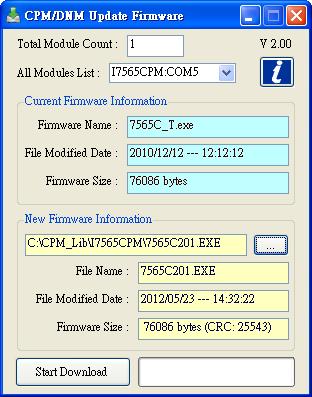 5. Update Firmware Sometimes the user needs to update the I-7565-CPM firmware to newer version. FirmwareUpdate.exe is a utility tool and is useful for this purpose.