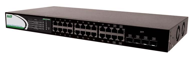 1.4.1 User interfaces on the front panel The front panel of the GSS-16T4SFP and GSS-24T4SFP consists of 16x or 24x 10/100/1000Mbps Copper Gigabit Ethernet ports, 4x SFP fibre ports and 1x reset