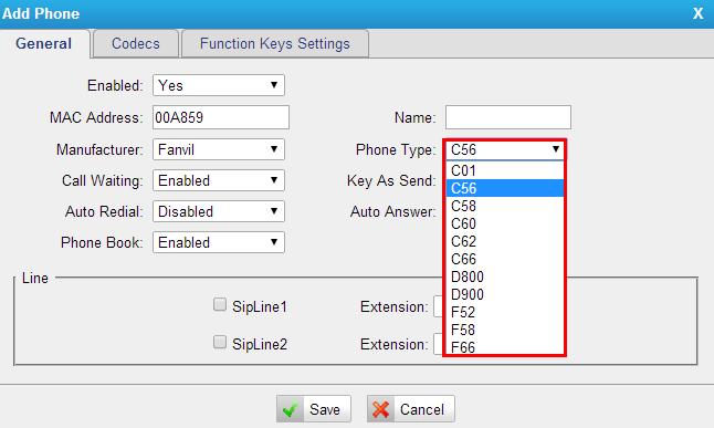Instruction (New Features) 1. Added Fanvil phone type C01, C66, D800, D900, F52, F58, F66 for phone provisioning.