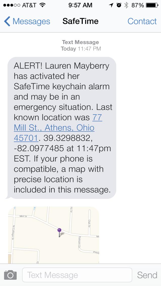 Example Text Alert This is an example text message to an emergency contact when a