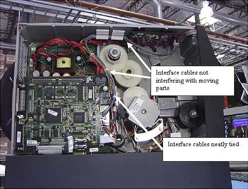 Interface cables not interfering with moving parts Interface cables neatly tied 45. Re-install the printer side panel.