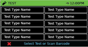 Office 4 Run Test Run Test Select the "Test" icon on the Home Screen. Touch a Test Type in the list of test types installed on the instrument. Alternatively, scan a Test Type barcode.