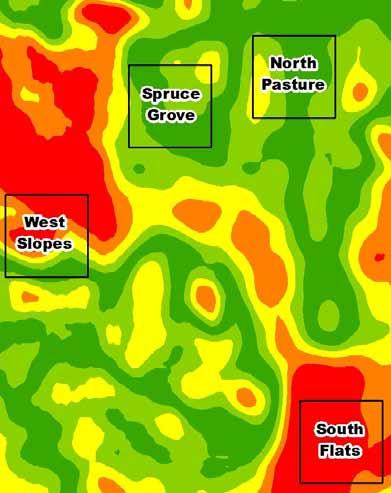 GPS NED Elevation Differences 40 acre extent as before GPS surface believed reliable to plus/minus 5 feet Colors indicate