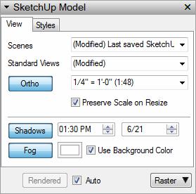 SketchUp Model Dialog Box The SketchUp Model dialog box contains various settings that apply to the currently selected SketchUp model.
