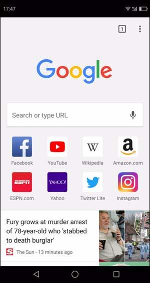 Chapter 6: Using Internet 6.2 Browsing a Web Page 1. From the Home screen, tap Chrome. 2. Tap the search bar. 3. Type the URL then tap on the keypad. Tap to display active web pages in windows.