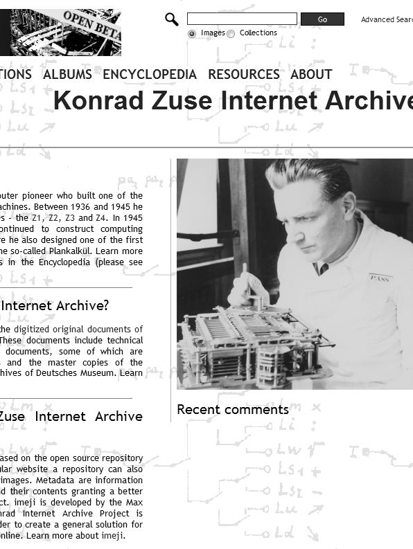 Screenshot of the project website 2 Making the History of Computing Relevant The goal of the project in general was to encourage people to explore Konrad Zuse s work, to learn about it, and to