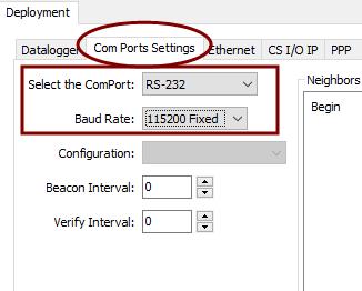 On the Com Ports Settings tab, Select the COMPort where the module is connected; this is generally