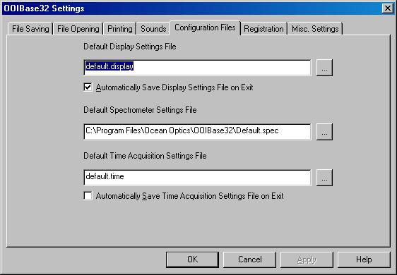 Edit Menu Functions Warning Error Click the Apply button to save changes made in this tab. Configuration Files This tab allows you to configure default setting files in OOIBase32.