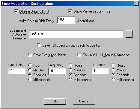 Time Acquisition Menu Functions 9 Time Acquisition Menu Functions This section details the various options and functions available from the Time Acquisition menu in OOIBase32.