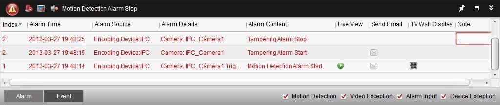 4. Informacije o alarmima i događajima 4.1 Pregled informacija o alarmima i događajima Moguće je pregledati informacije o skorašnjim alarmima i događajima.