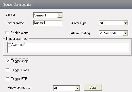 Page 21 5.4.4 Alarm Input Trigger 1. Enter Alarm Configuration Alarm Input Trigger to see a screen as shown below: 2.