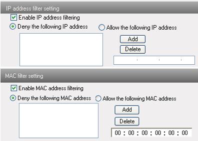 Page 29 will display in the list box; the operation step of Allow the following MAC address is the same with Deny the following IP address. 5.
