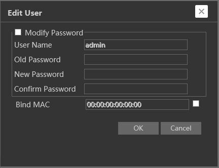 Page 37 You can change the username if required. If you wish to edit the password of the user, tick modify password and input the old password, new password, and confirmation of the new password.