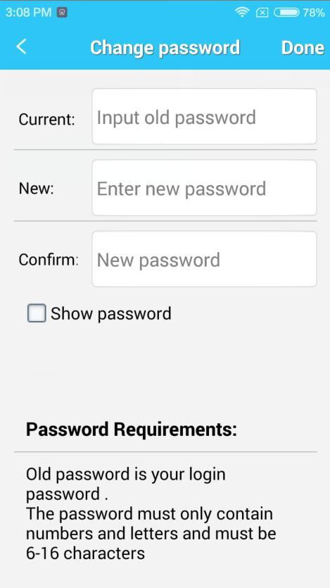 2. Follow the instruction, confirm the original password, enter a new one, and click