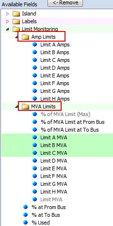 Case Information Displays New Branch Fields for limits in Amps instead of MVA Allow you to edit line limits in Amps instead of MVA.