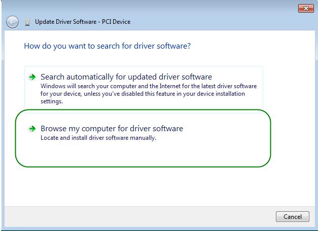 6. In the How do you want to search for the driver software dialog, click Browse my computer for driver