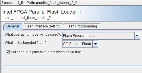 4.4 Flash_Programming Example The Flash_Programing project is designed to program CFI flash by a Quartus Programmer. In the project, Intel Parallel Flash Loader II IP is used to program the CFI-Flash.