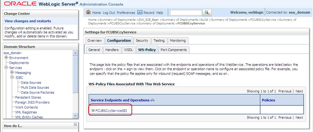 Select OWSM web service policy