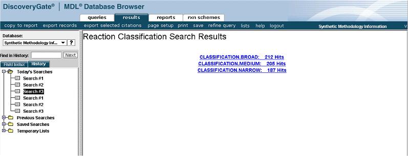 Chapter 3: Verifying Your DiscoveryGate Installation 8. MDL Database Browser displays the Classification Search Results as links in the results pane.