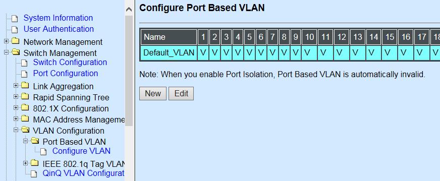 2. Click New to add a new Port-Based VLAN Switch