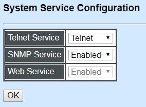 4.3.2 System Service Configuration Click the option System Service Configuration from the Network Management menu and then the following screen page appears.
