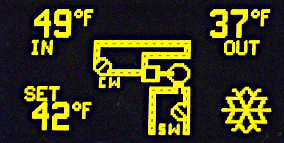 This is the compressor symbol. When the compressor is running, the symbol will look like an operating piston. SW is the sea water pump.