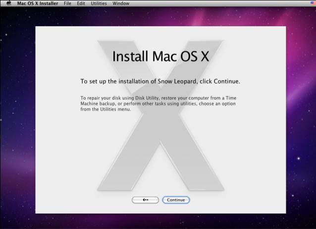 3. After the installer has loaded you will see the initial Install Mac OS X welcome screen.