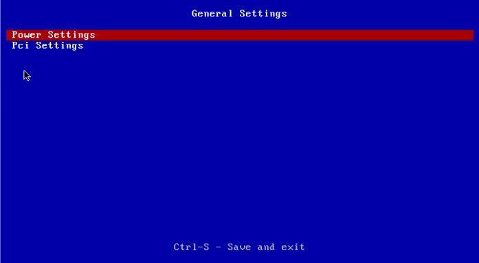 7.1.1 General Settings In the following menu, you can configure Power Settings and Pci Settings.