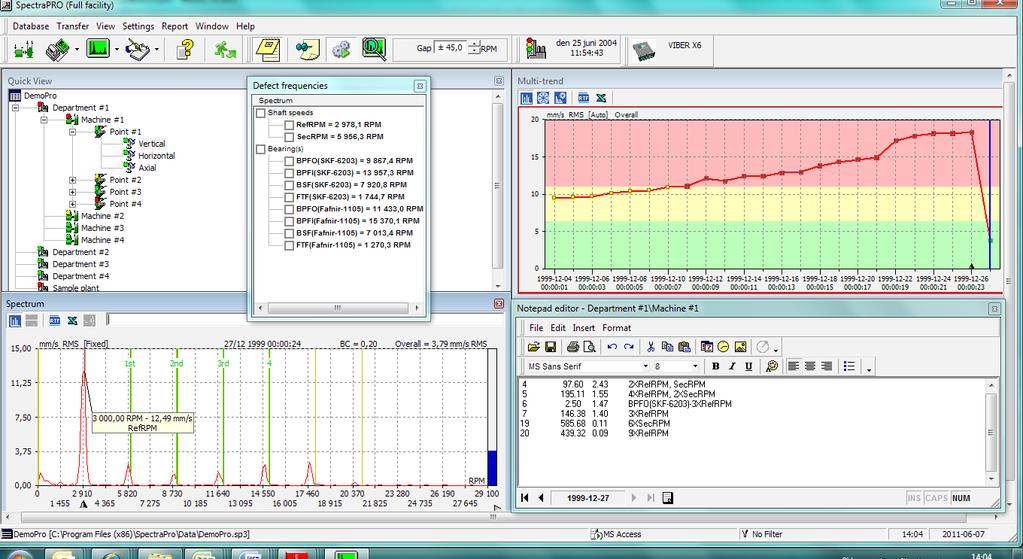 SpectraPro analyzing and route Software VIBER X5 is designed to work together with SpectraPro, PC software for advanced vibration analysis. Create routes and set alarm levels.