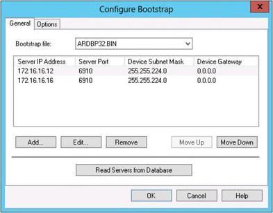 Figure 12. Configure Bootstrap dialog box 3. Update the bootstrap image to reflect the IP addresses used for all PVS servers that provide streaming services in a round-robin fashion.