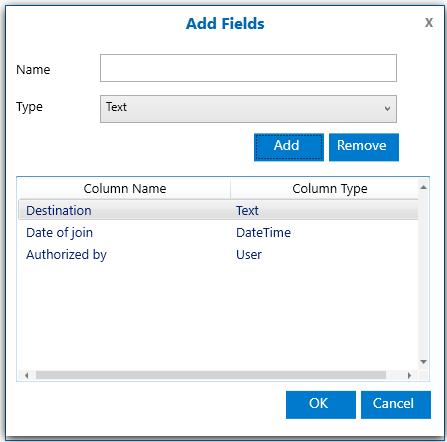 Specify the column name in Name textbox and select the data type of the column in SharePoint from Type drop-down. Click Add button to add the columns to the fieldname dropdown list.