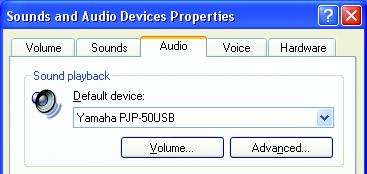 "Sounds and Audio Devices". The "Sounds and Audio Devices Properties" screen appears. 7 Configure the settings as shown below.