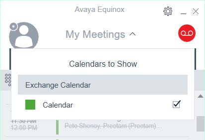 9.8.6.2 Calendar Selection To select the calendar to display: 1. Click on the Calendar icon. 2. Click on the My Meetings drop down menu. 3.