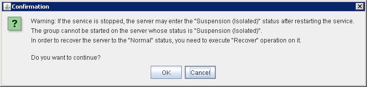 Chapter 1 Functions of the WebManager Recover Recover the selected server. When you select this operation, the following dialog box is displayed for confirmation.