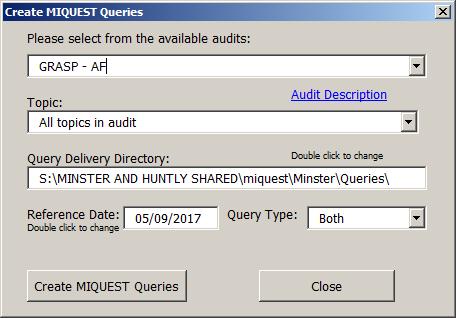 S:\ Chart \ Queries The queries will automatically be saved to the location previously set in the configuration process. Query type will be set to both as set up previously.