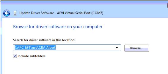 6) Browse to C:\PC_EFT\usb\CBA Albert folder and