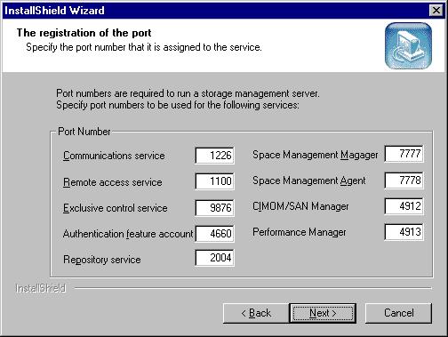 9. Input the port number to be allocated for the service in the [Registering a port number] window.